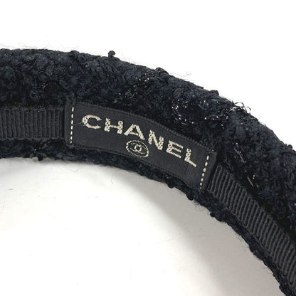 CHANEL Headband CC Logo Coco Mark Fake Pearl Tweed Canvas Black