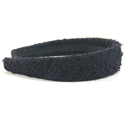 CHANEL Headband CC Logo Coco Mark Fake Pearl Tweed Canvas Black