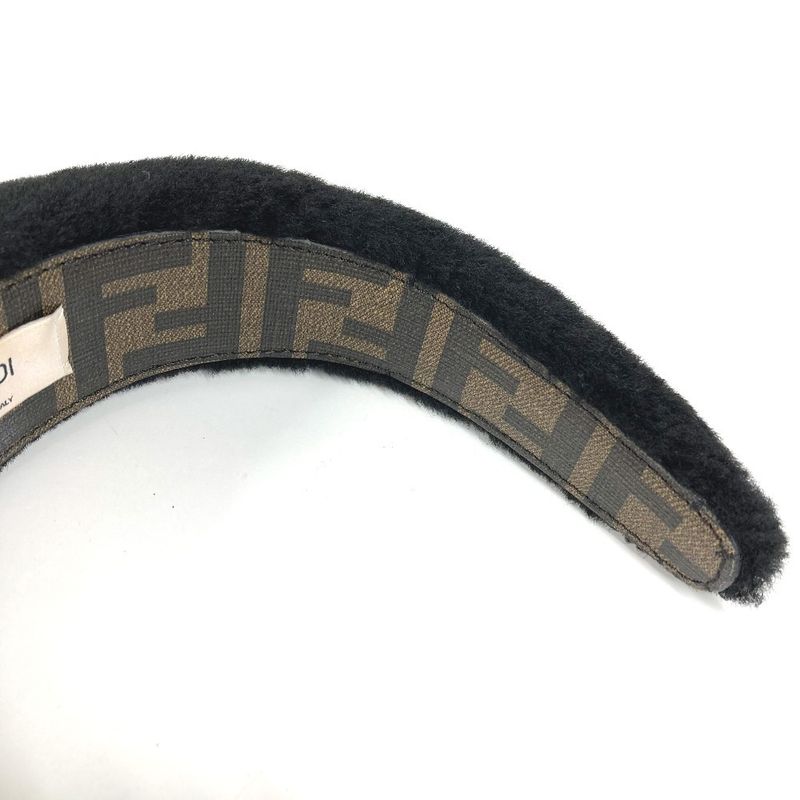 FENDI Headband Fur Mohair Zucca Logo Mohair Black