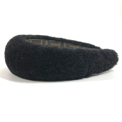 FENDI Headband Fur Mohair Zucca Logo Mohair Black