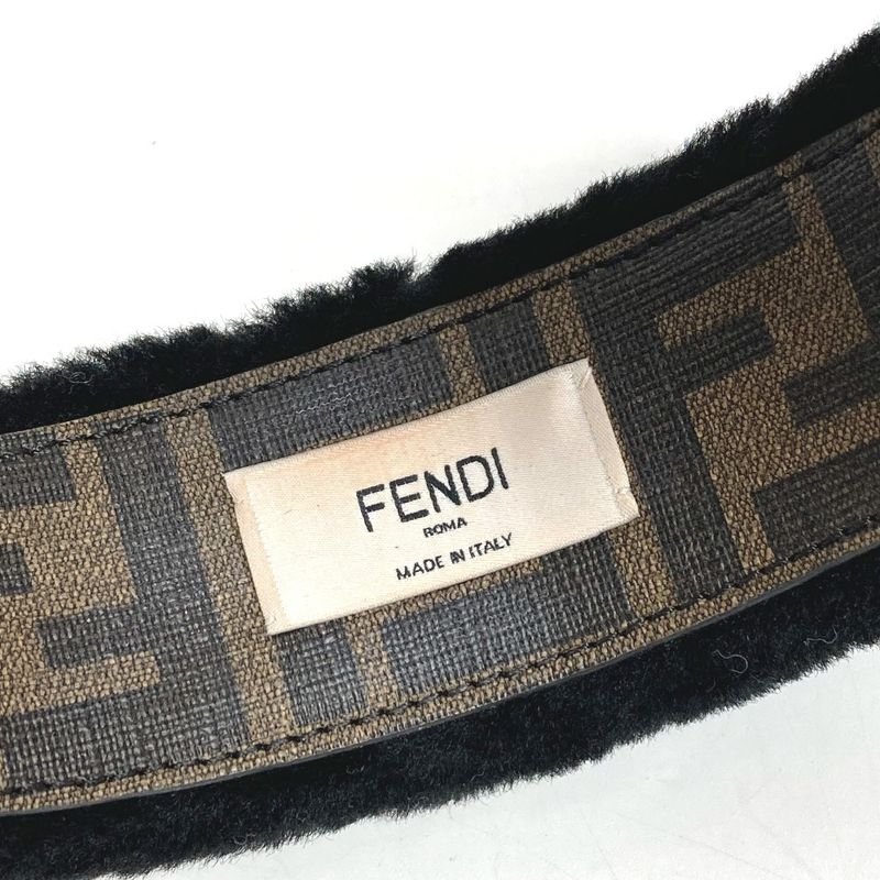FENDI Headband Fur Mohair Zucca Logo Mohair Black