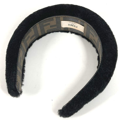 FENDI Headband Fur Mohair Zucca Logo Mohair Black