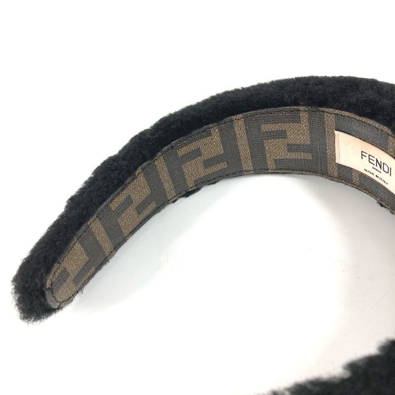 FENDI Headband Fur Mohair Zucca Logo Mohair Black