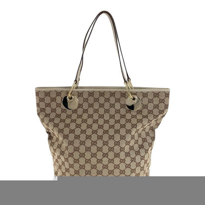 GUCCI Beige Brown Gold Hardware GG Canvas Leather 120836 Tote Bag Shoulder Bag