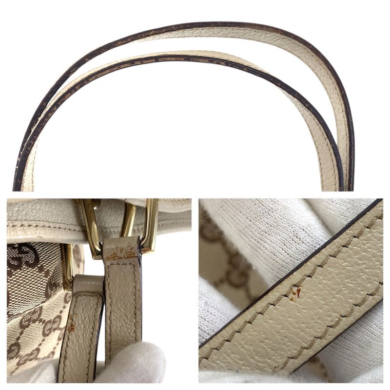 GUCCI Beige Brown Gold Hardware GG Canvas Leather 120836 Tote Bag Shoulder Bag