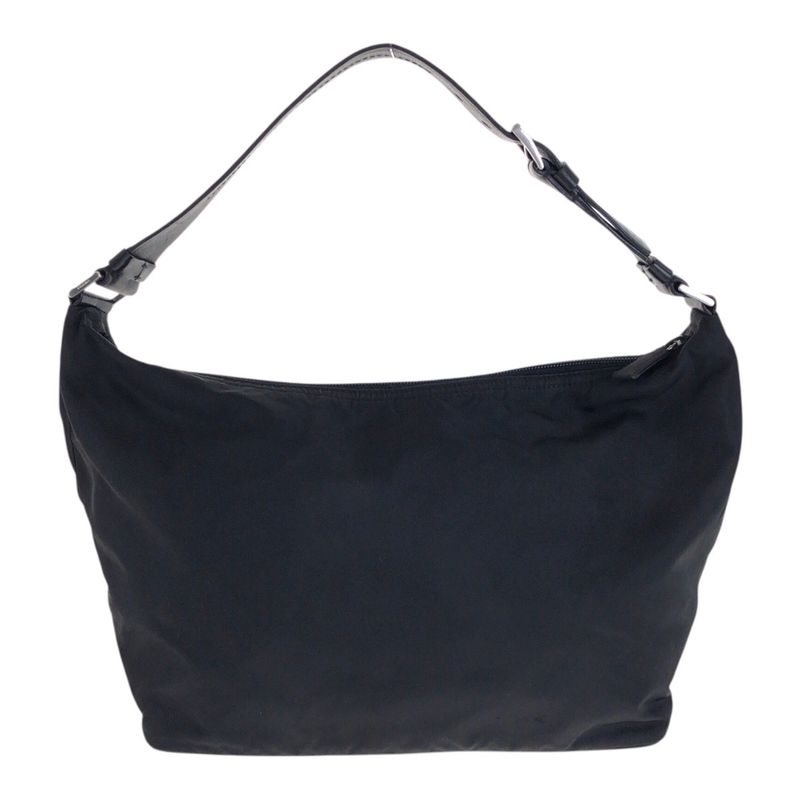 PRADA Tessuto Triangle Logo Plate Black Silver Hardware Nylon Leather Shoulder