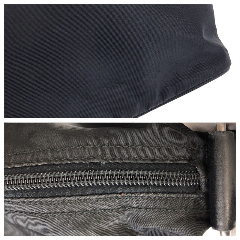 PRADA Tessuto Triangle Logo Plate Black Silver Hardware Nylon Leather Shoulder