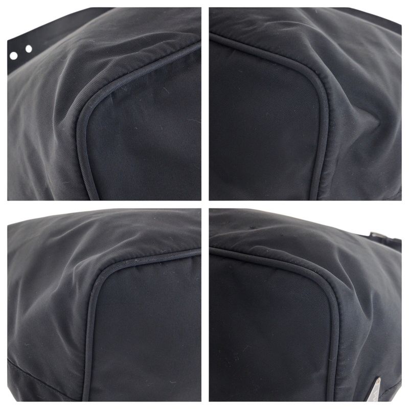PRADA Tessuto Triangle Logo Plate Black Silver Hardware Nylon Leather Shoulder