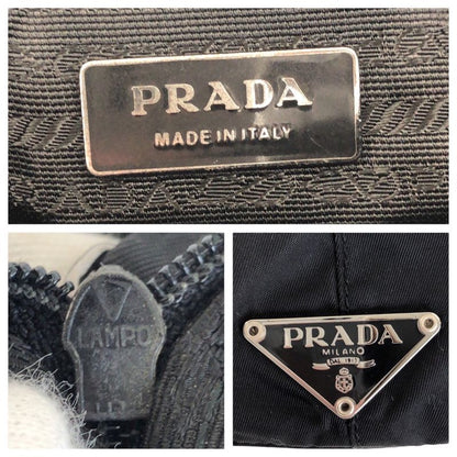 PRADA Tessuto Triangle Logo Plate Black Silver Hardware Nylon Leather Shoulder