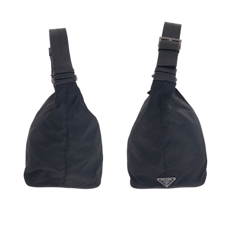 PRADA Tessuto Triangle Logo Plate Black Silver Hardware Nylon Leather Shoulder