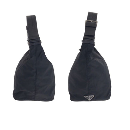 PRADA Tessuto Triangle Logo Plate Black Silver Hardware Nylon Leather Shoulder