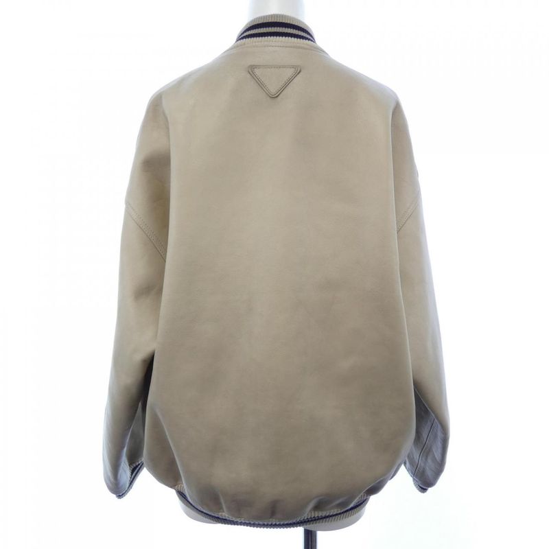 PRADA Patched Leather Bomber Jacket 58a190 SOOO 15Y0 Leather Jacket