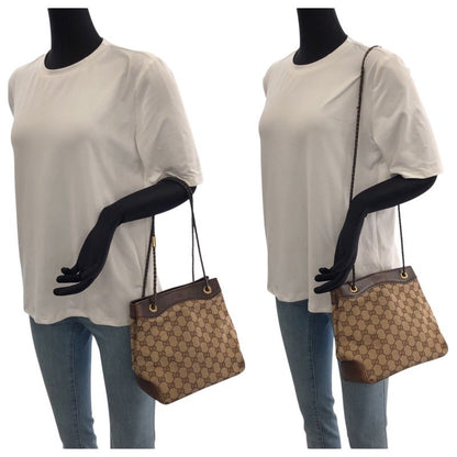 GUCCI Beige Brown Gold Hardware GG Canvas Leather 109143 Shoulder Bag Handbag