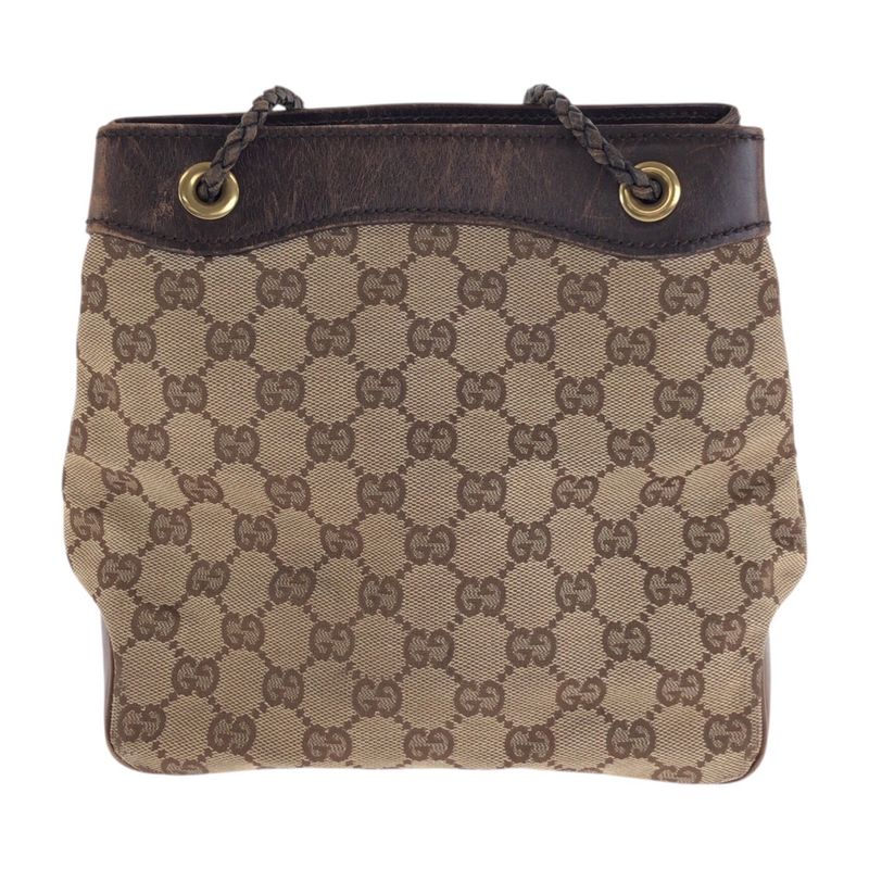 GUCCI Beige Brown Gold Hardware GG Canvas Leather 109143 Shoulder Bag Handbag