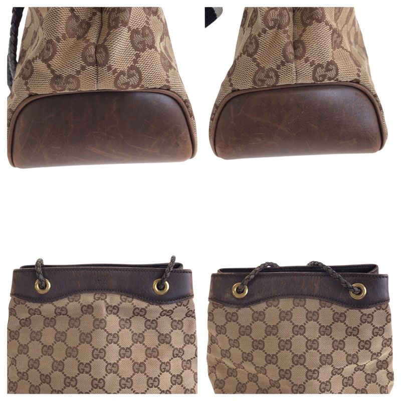 GUCCI Beige Brown Gold Hardware GG Canvas Leather 109143 Shoulder Bag Handbag