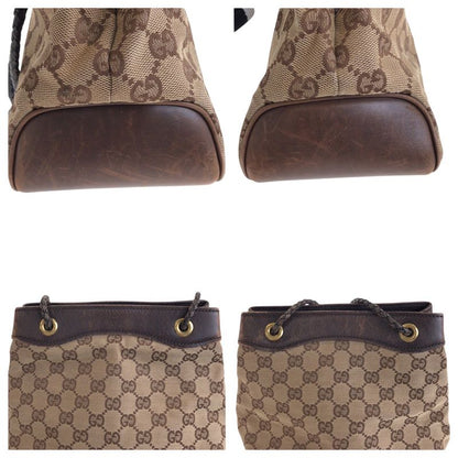 GUCCI Beige Brown Gold Hardware GG Canvas Leather 109143 Shoulder Bag Handbag