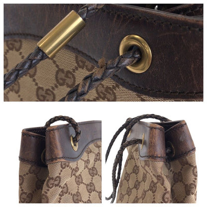 GUCCI Beige Brown Gold Hardware GG Canvas Leather 109143 Shoulder Bag Handbag