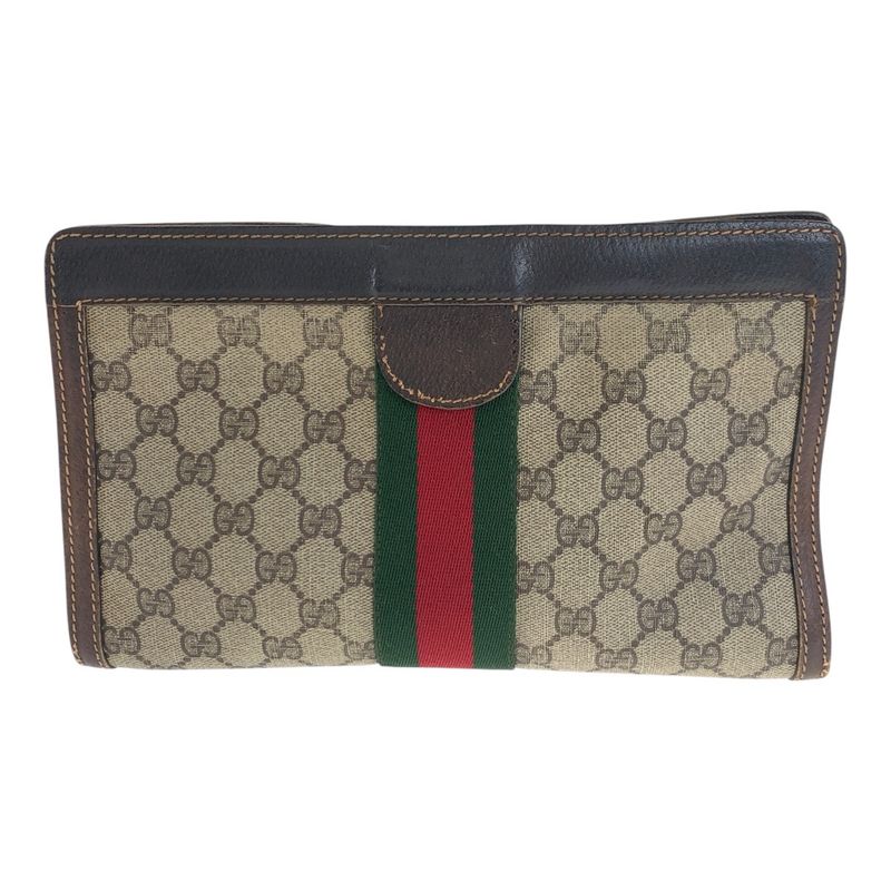 GUCCI Vintage Sherry Line Old GUCCI Beige GG Supreme Canvas Clutch Bag Second