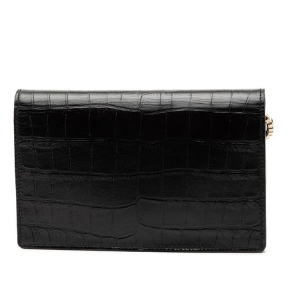 BALENCIAGA Shoulder Bag Chain Wallet 444168 Black Leather Croco Shape Press