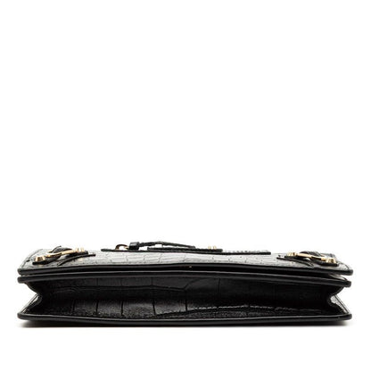 BALENCIAGA Shoulder Bag Chain Wallet 444168 Black Leather Croco Shape Press