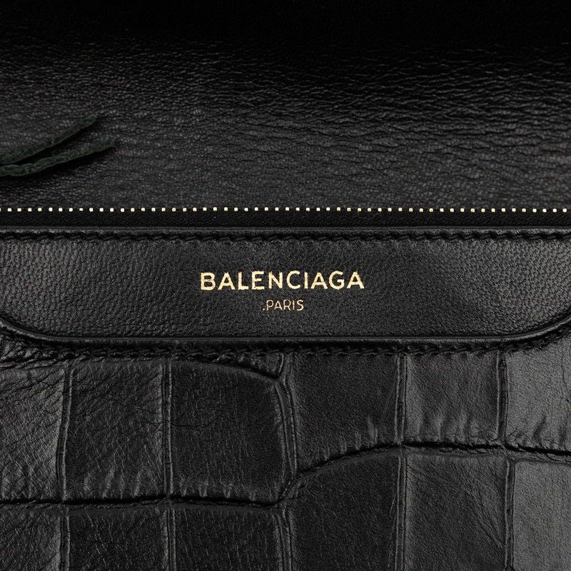 BALENCIAGA Shoulder Bag Chain Wallet 444168 Black Leather Croco Shape Press