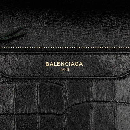 BALENCIAGA Shoulder Bag Chain Wallet 444168 Black Leather Croco Shape Press