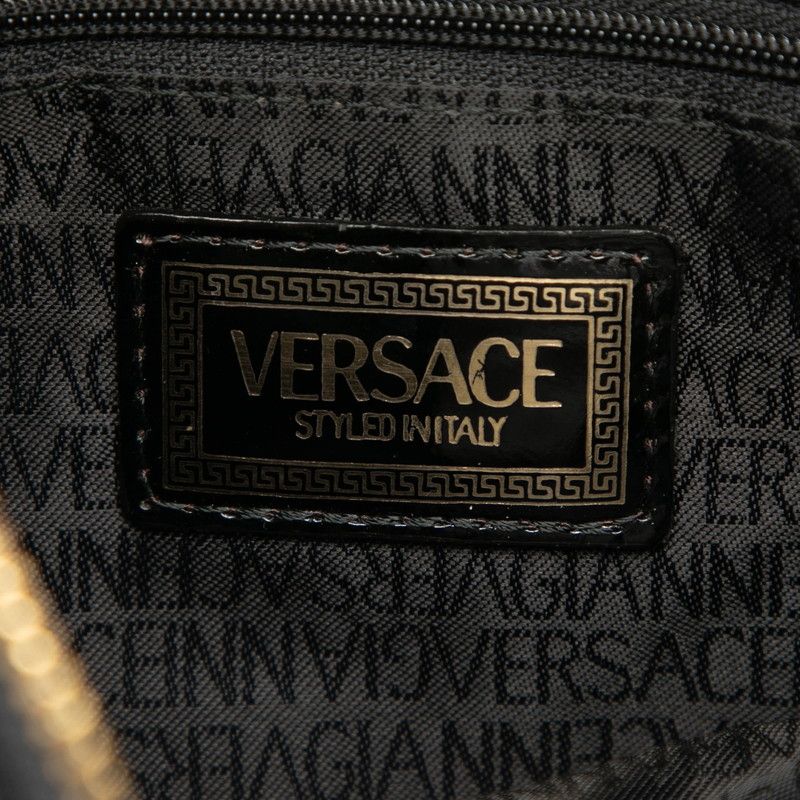 VERSACE Sunburst One Shoulder Bag Black Leather Patent Leather Women's VERSACE