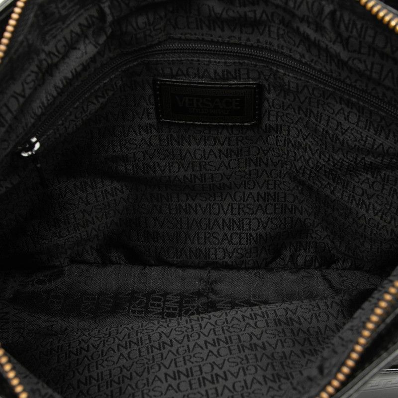 VERSACE Sunburst One Shoulder Bag Black Leather Patent Leather Women's VERSACE
