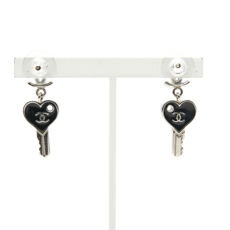 CHANEL Coco Mark Heart Key Motif Silver Black Metal Ladies CHANEL