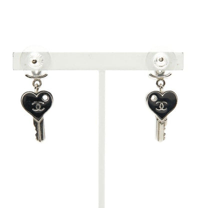 CHANEL Coco Mark Heart Key Motif Silver Black Metal Ladies CHANEL