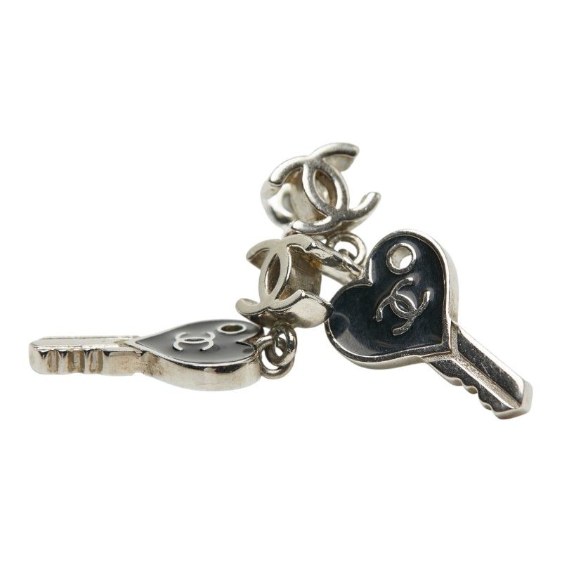 CHANEL Coco Mark Heart Key Motif Silver Black Metal Ladies CHANEL