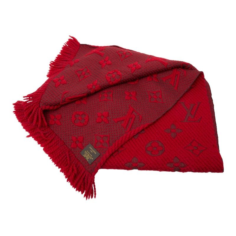 Louis Vuitton Echarpe Logomania M72432 Red Wool Silk Ladies Louis Vuitton