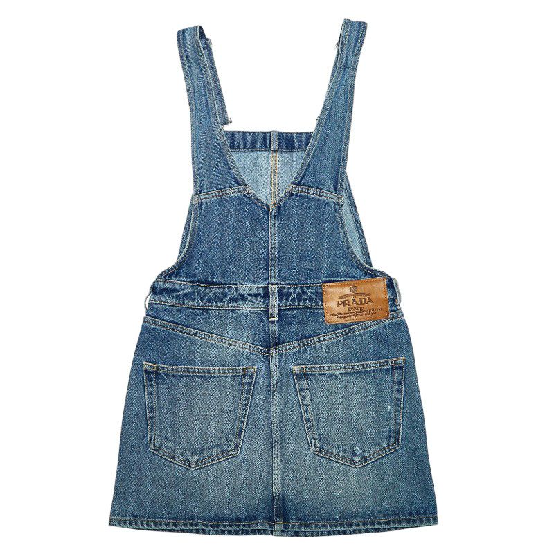 PRADA 25SS Denim Bib Overalls Mini Dress Skirt Size 36 Gfa132 Indigo Blue