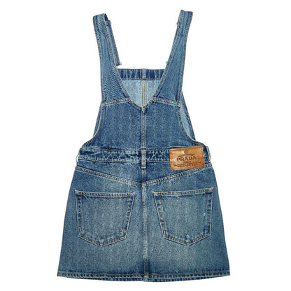 PRADA 25SS Denim Bib Overalls Mini Dress Skirt Size 36 Gfa132 Indigo Blue