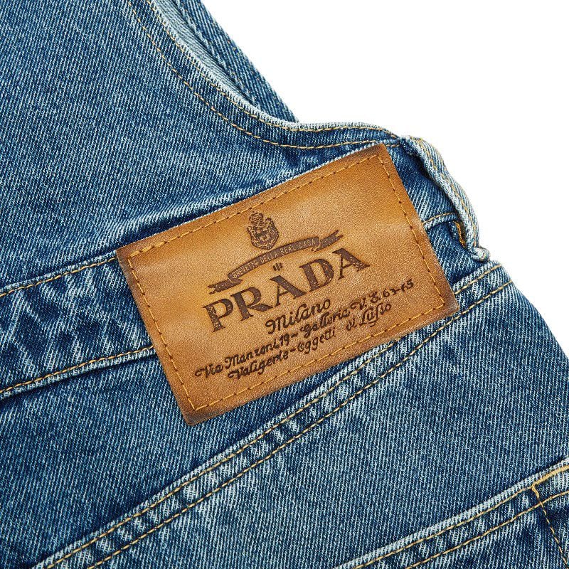 PRADA 25SS Denim Bib Overalls Mini Dress Skirt Size 36 Gfa132 Indigo Blue