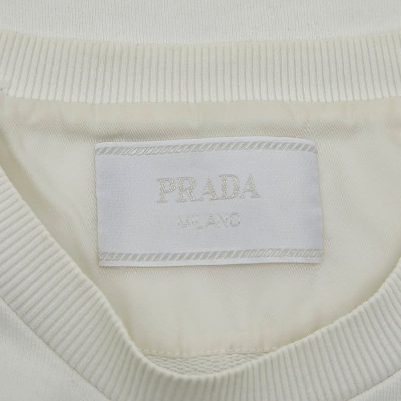Prada Felpa Logo T-Shirt Size L Ujn773 Ivory-White Cotton Men's