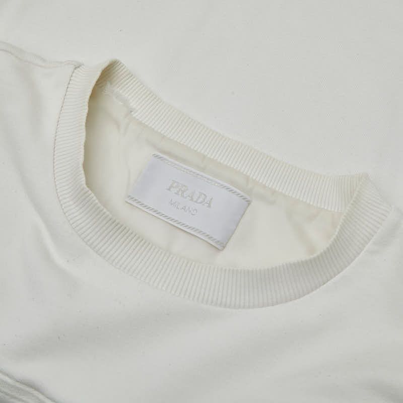 Prada Felpa Logo T-Shirt Size L Ujn773 Ivory-White Cotton Men's