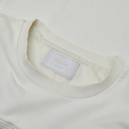 Prada Felpa Logo T-Shirt Size L Ujn773 Ivory-White Cotton Men's