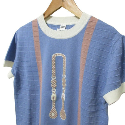 25SS HERMES Short Sleeve Knit Sweater 5e2653de Size38 Blue Ladies