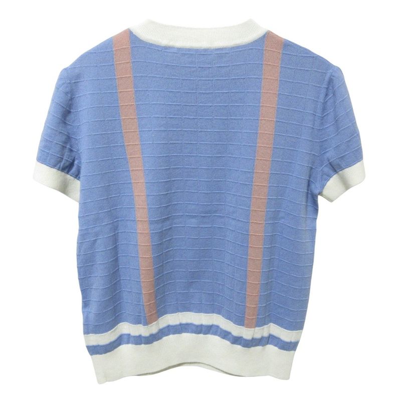25SS HERMES Short Sleeve Knit Sweater 5e2653de Size38 Blue Ladies