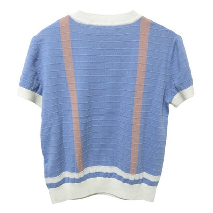 25SS HERMES Short Sleeve Knit Sweater 5e2653de Size38 Blue Ladies