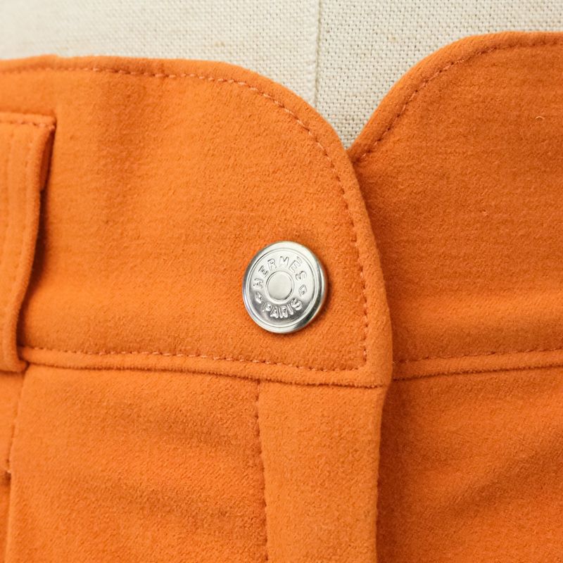 90's HERMES Vintage Two-tuck Serie Button Tankard Pants 44 Orange Navy