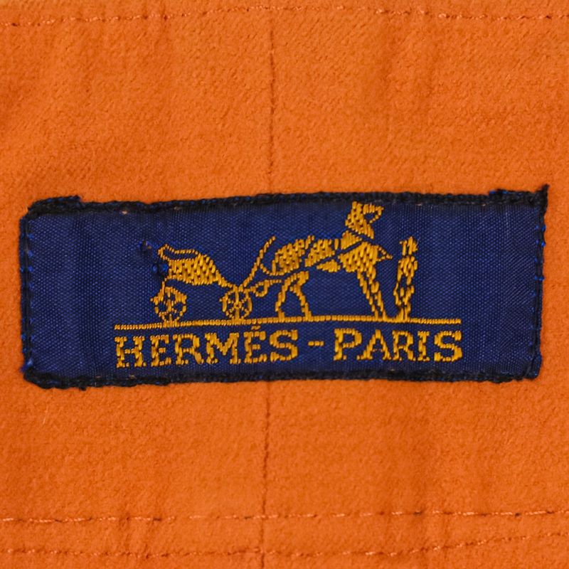 90's HERMES Vintage Two-tuck Serie Button Tankard Pants 44 Orange Navy