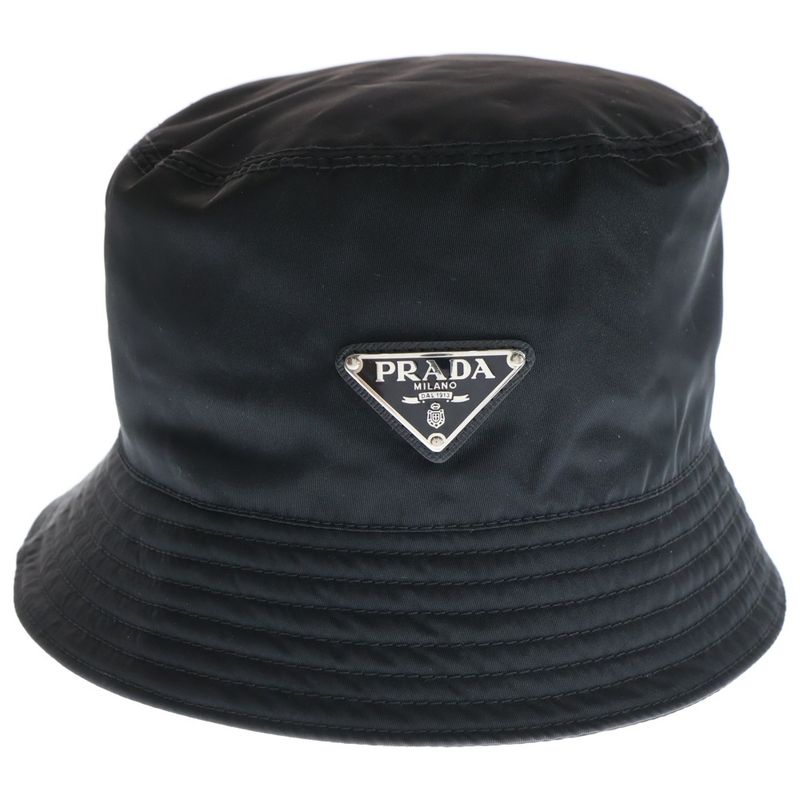 PRADA 20SS Re-nylon Triangle Logo Plate Bucket Hat Black 1hc137
