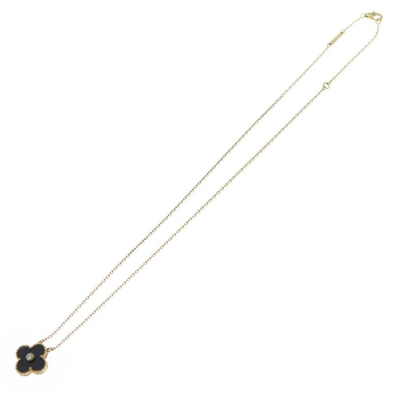 Van Cleef & Arpels Vintage Alhambra Holiday Onyx 1PD Diamond Necklace Au750 18K