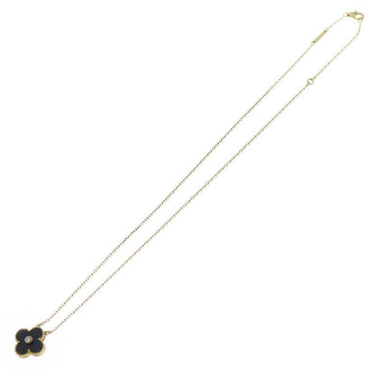 Van Cleef & Arpels Vintage Alhambra Holiday Onyx 1PD Diamond Necklace Au750 18K