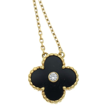 Van Cleef & Arpels Vintage Alhambra Holiday Onyx 1PD Diamond Necklace Au750 18K
