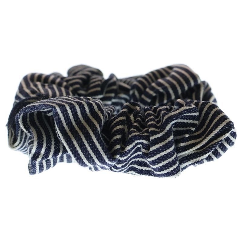 CELINE Striped Hair Tie Scrunchie Triomphe Navy X White Gold Hardware