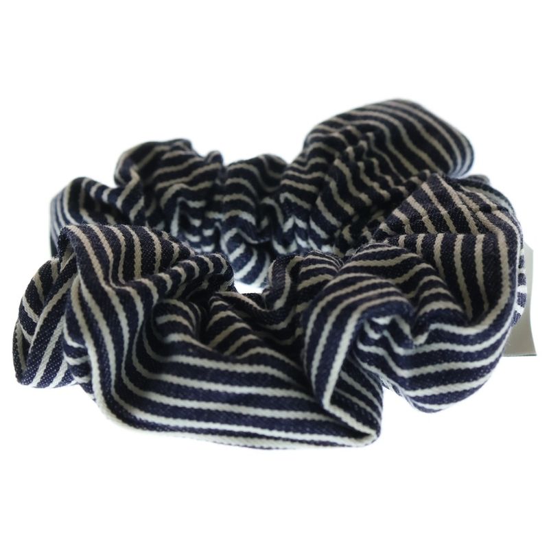 CELINE Striped Hair Tie Scrunchie Triomphe Navy X White Gold Hardware