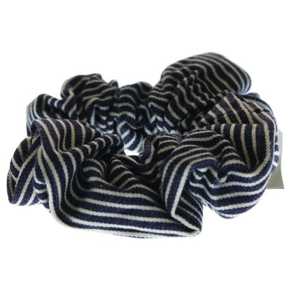 CELINE Striped Hair Tie Scrunchie Triomphe Navy X White Gold Hardware
